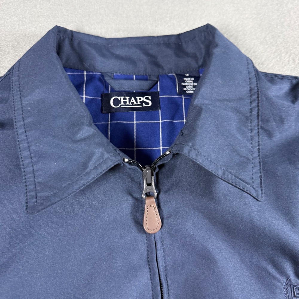 Chaps Mens Jacket Size M Navy Blue Harrington Full Zip Plaid Lined Lightweight